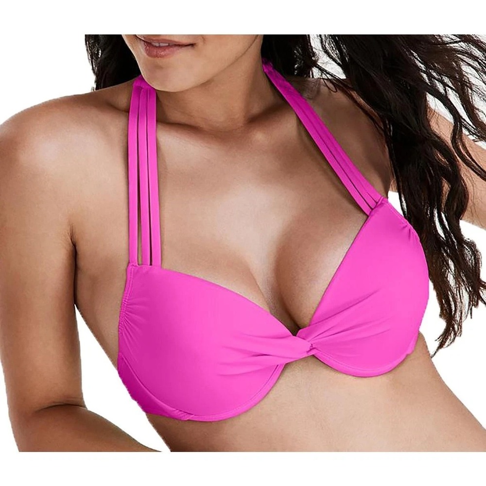 Salt + Cove Womens Pink Solid Nylon Bikini Swim top (106)
